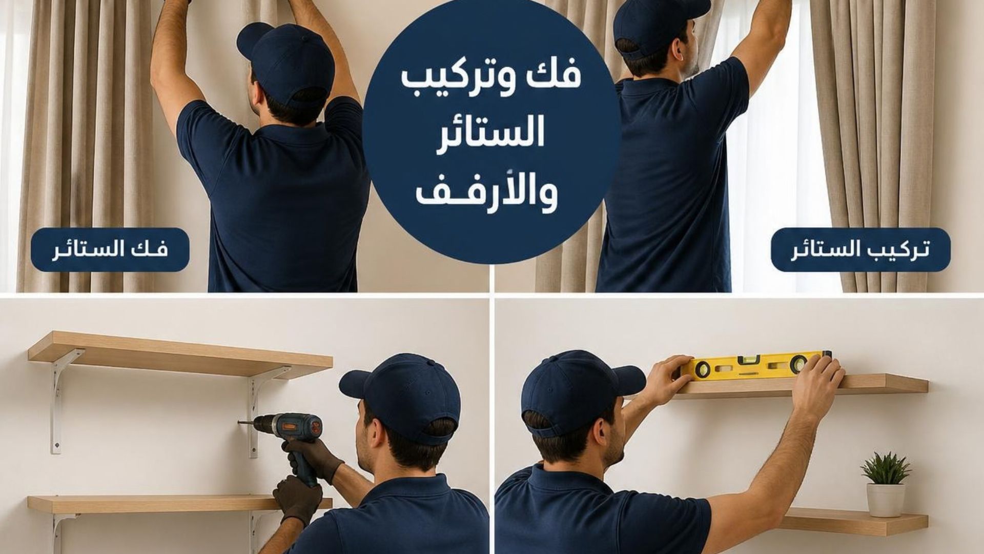 فك وتركيب الستائر والأرفف